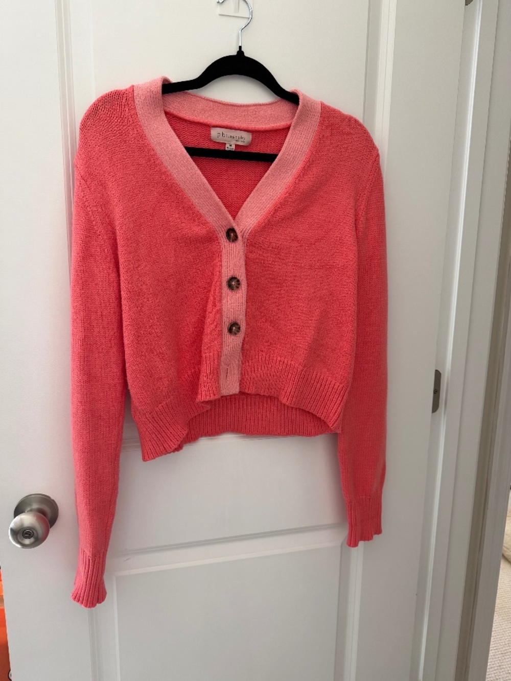 Coral V-Neck Button Cardigan Sweater